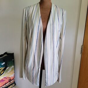 BCBGeneration Womens Multi Color Striped Open Front Blazer Jacket Size L Pockets